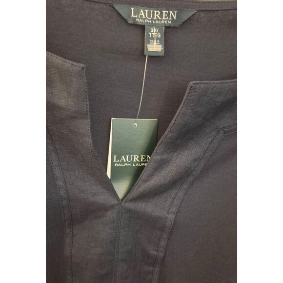 Lauren Ralph Lauren Navy Blue 100% Cotton Split Neck Tunic Top 3X NWT - Picture 3 of 7